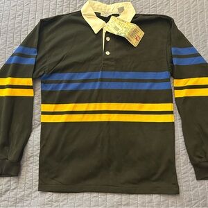 Classic Black Shirt with Blue and Yellow Stripes